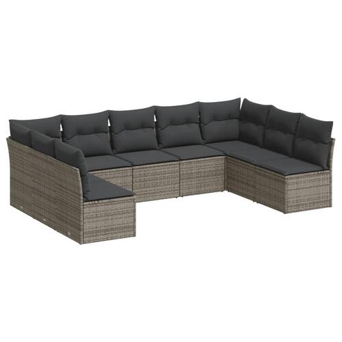 Sofasæt til haven 9 dele med hynder polyrattan grå