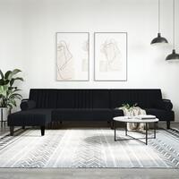 Sovesofa med chaiselong 260x140x70 cm velour sort