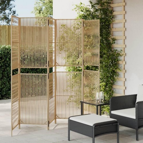 Rumdeler med 6 paneler i polyrattan - beige, foldbar