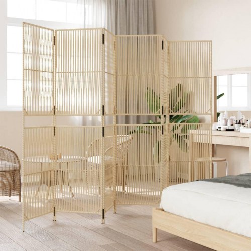 Rumdeler med 6 paneler i polyrattan - beige, foldbar