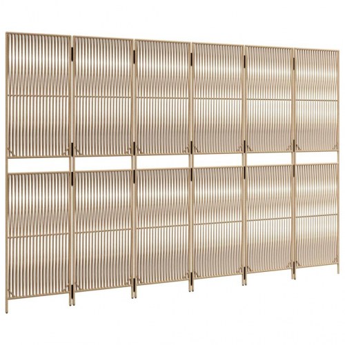Rumdeler med 6 paneler i polyrattan - beige, foldbar