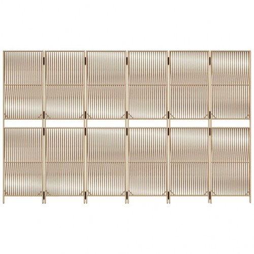 Rumdeler med 6 paneler i polyrattan - beige, foldbar