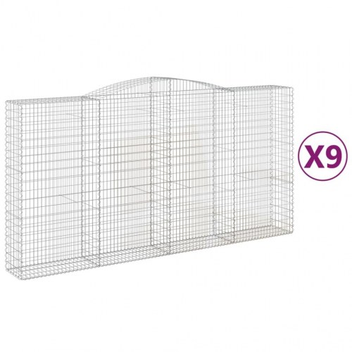 Buede gabionkurve - 9 stk. 400 × 50 × 200/220 cm i galvaniseret jern