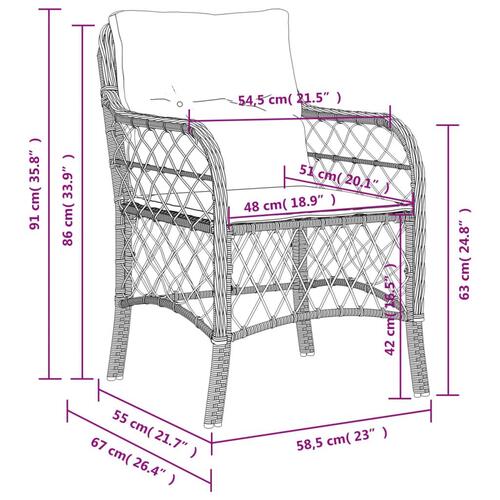 Havestole med hynder 2 stk. polyrattan sort