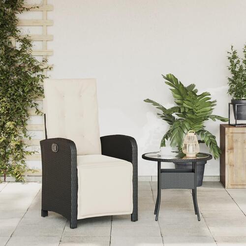 Havestol med justerbart ryglæn og fodstøtte polyrattan sort