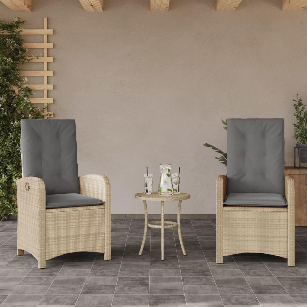 Havestole 2 stk. lænefunktion + hynder polyrattan blandet beige