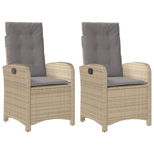 Havestole 2 stk. lænefunktion + hynder polyrattan blandet beige