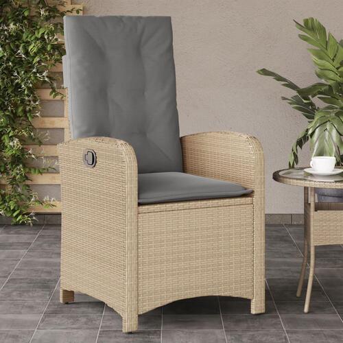 Havestol med lænefunktion og hynder polyrattan blandet beige