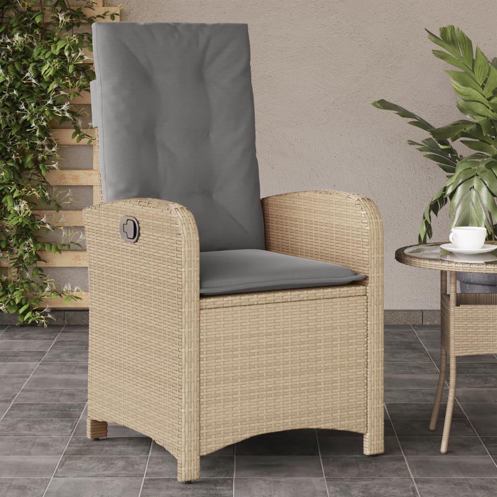 Havestol med lænefunktion og hynder polyrattan blandet beige