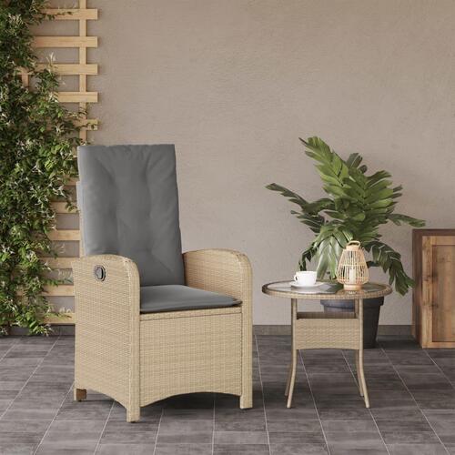 Havestol med lænefunktion og hynder polyrattan blandet beige