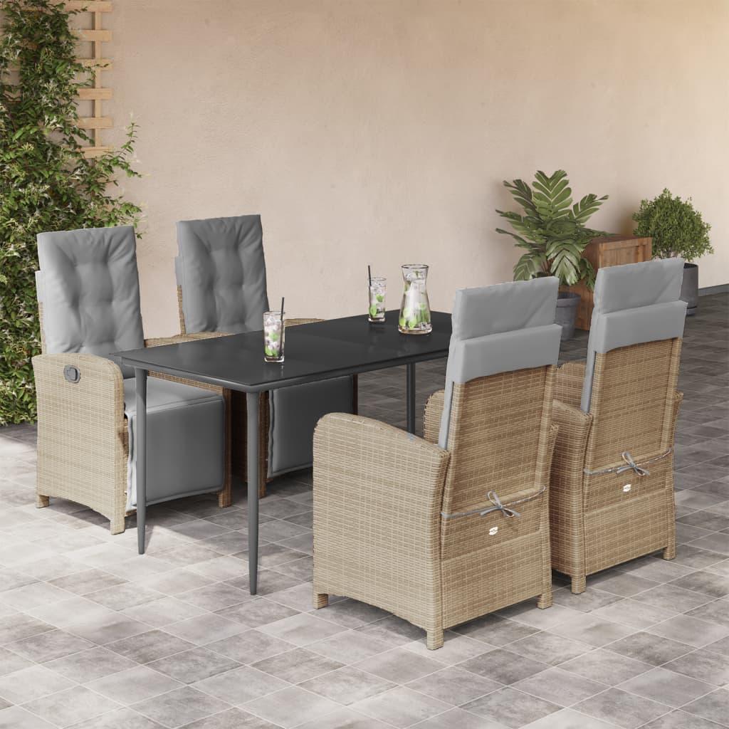 Spisebordssæt til haven 5 dele med hynder polyrattan beige