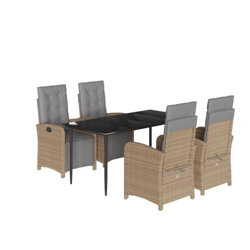 Spisebordssæt til haven 5 dele med hynder polyrattan beige