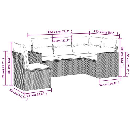 Sofasæt 5 dele med hynder polyrattan grå
