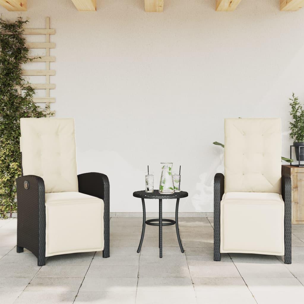 Havestole 2 stk. med lænefunktion og fodstøtte polyrattan sort