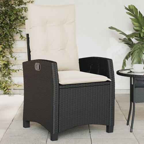 Havestole med hynder 2 stk. justerbart ryglæn polyrattan sort