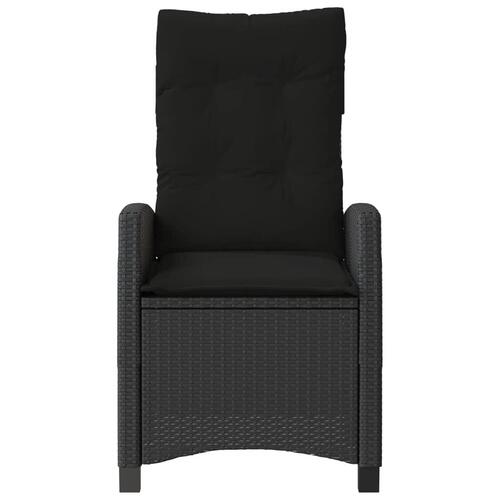 Havestol med hynder justerbart ryglæn polyrattan sort