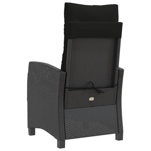 Havestol med hynder justerbart ryglæn polyrattan sort
