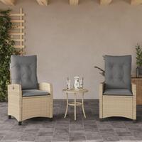 Havestole 2 stk. lænefunktion + hynder polyrattan blandet beige