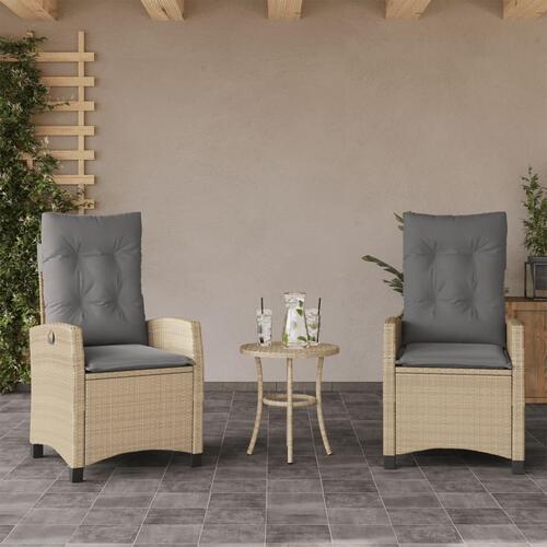 Havestole 2 stk. lænefunktion + hynder polyrattan blandet beige