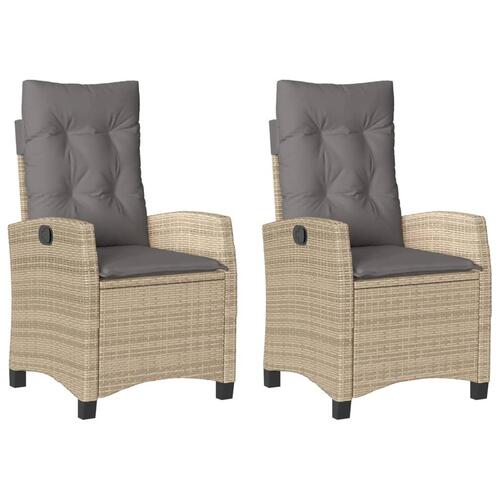 Havestole 2 stk. lænefunktion + hynder polyrattan blandet beige