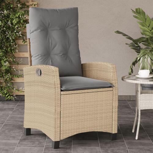 Havestole 2 stk. lænefunktion + hynder polyrattan blandet beige
