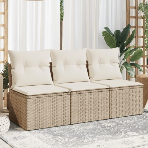 3-personers havesofa i polyrattan med hynder - beige