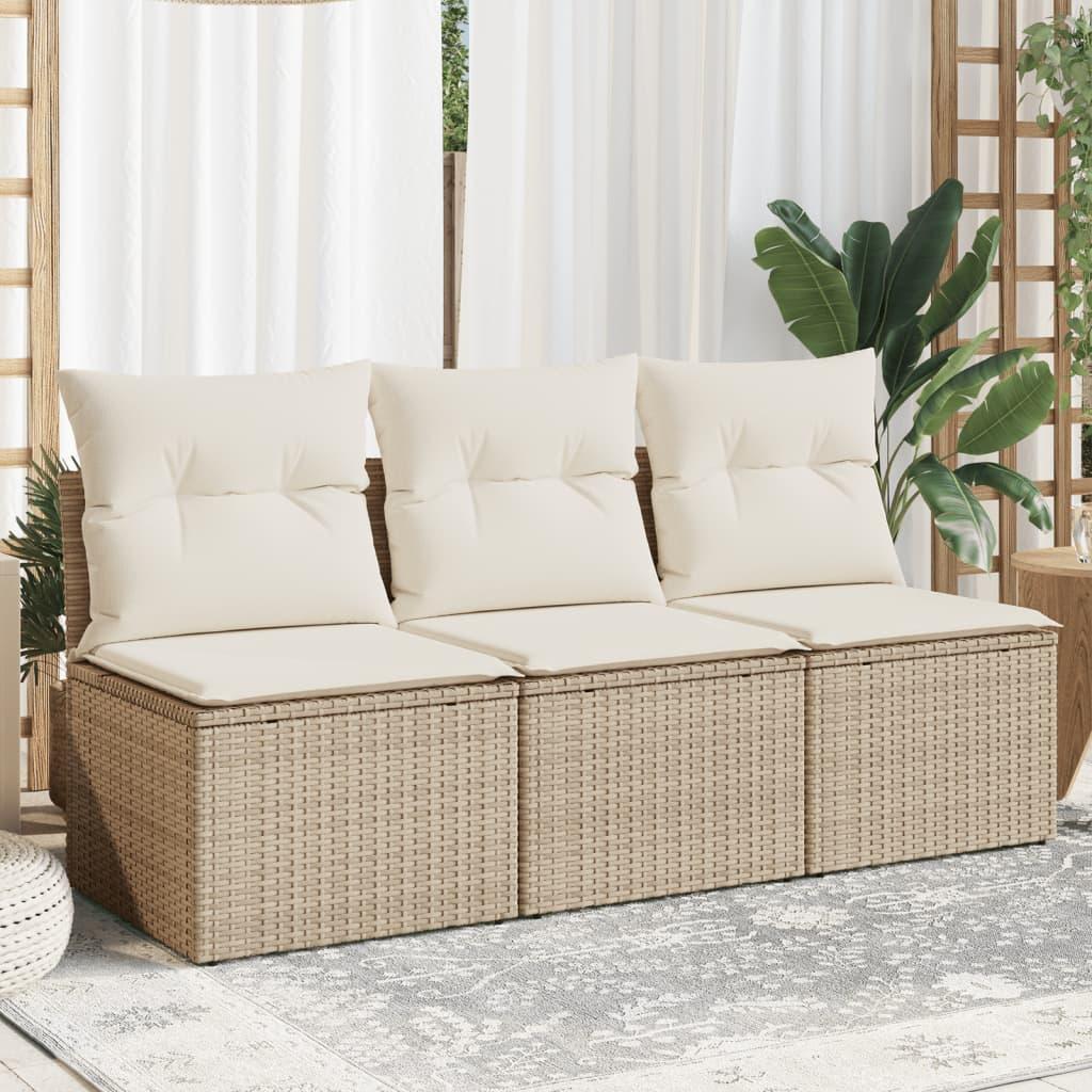 Havestol Med Hynder Uden Armlæn Polyrattan - Beige / 3x midterdel