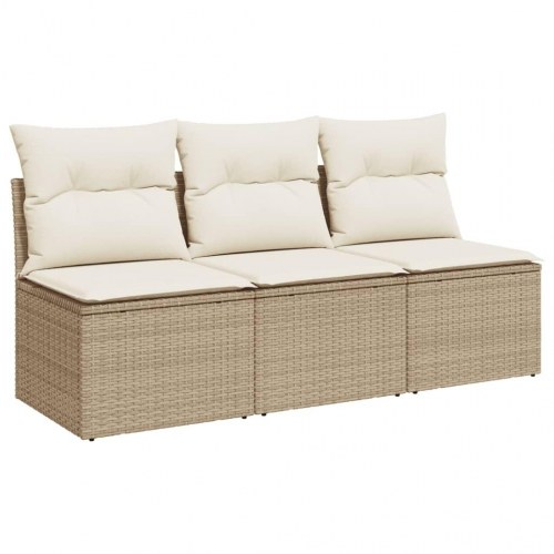3-personers havesofa i polyrattan med hynder - beige