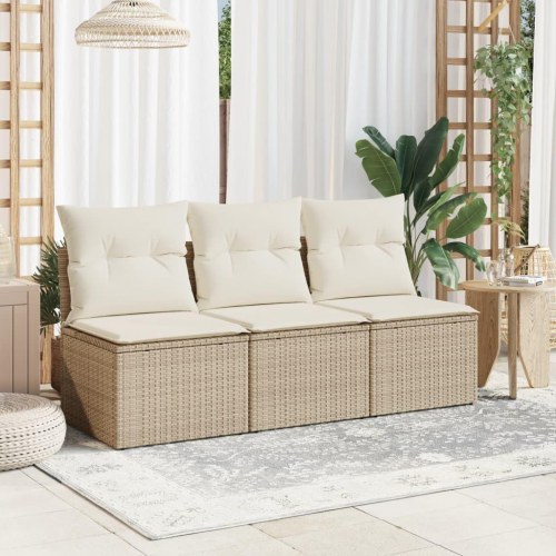 3-personers havesofa i polyrattan med hynder - beige