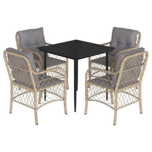 Spisebordssæt til haven 5 dele med hynder polyrattan beige