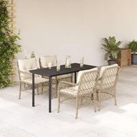 Spisebordssæt til haven 5 dele med hynder polyrattan beige