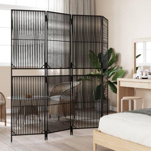 Rumdeler i polyrattan - 4 paneler, sort