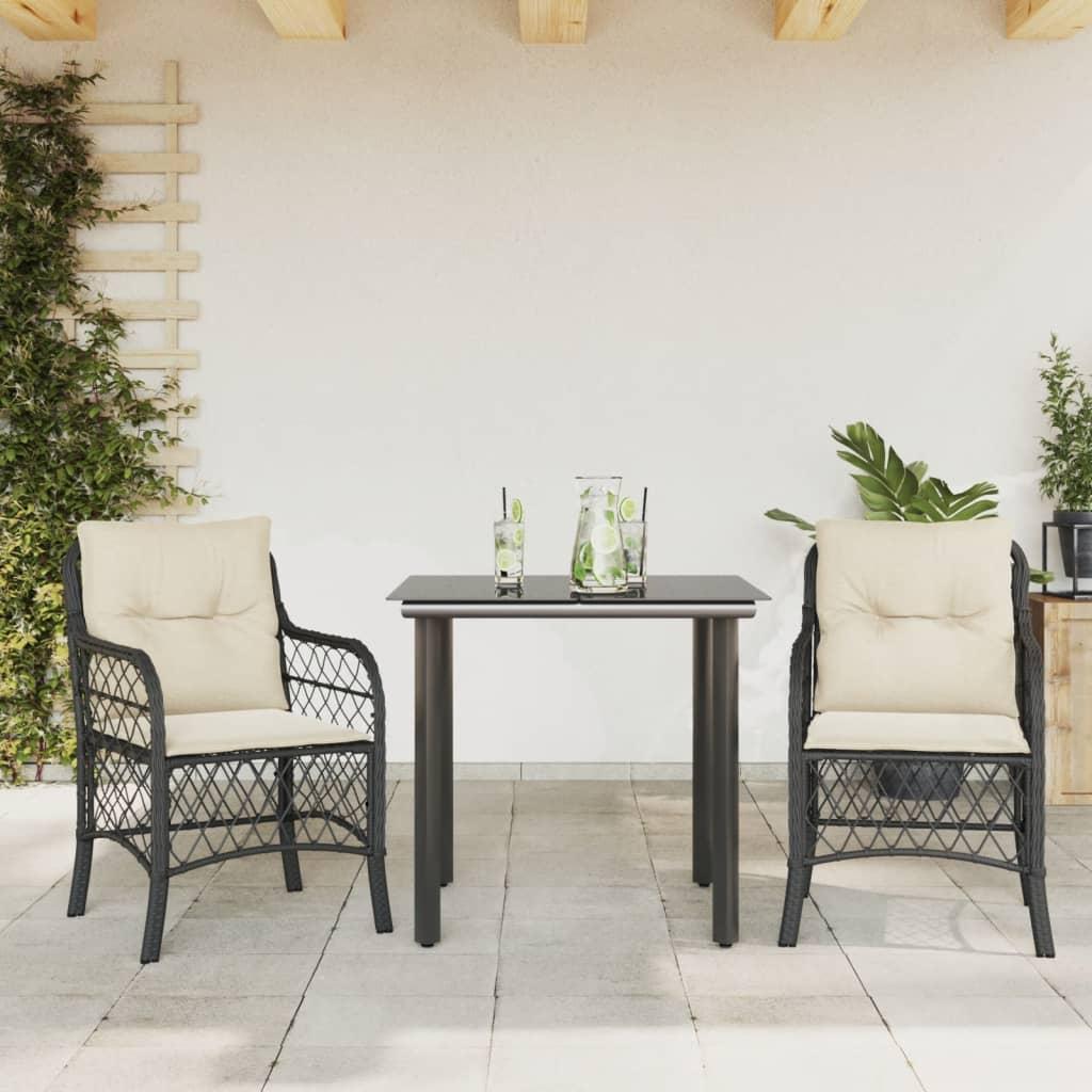 Bistrosæt til haven 3 dele med hynder polyrattan sort