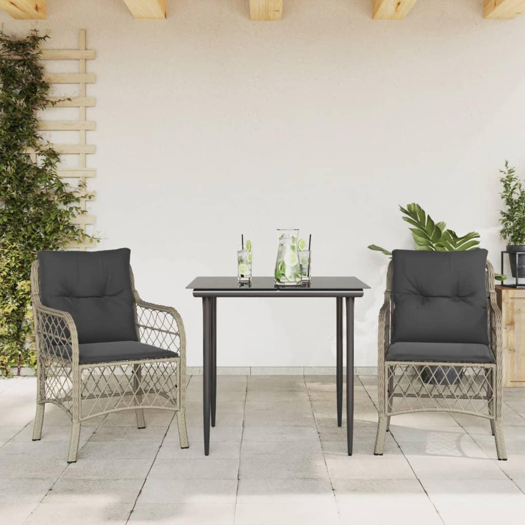 Bistrosæt til haven 3 dele med hynder polyrattan lysegrå