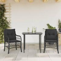 Bistrosæt til haven 3 dele med hynder polyrattan sort