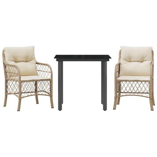 Bistrosæt til haven 3 dele med hynder polyrattan beige