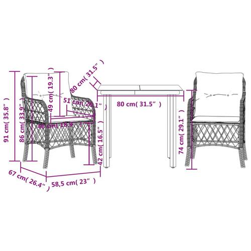 Bistrosæt til haven 3 dele med hynder polyrattan beige