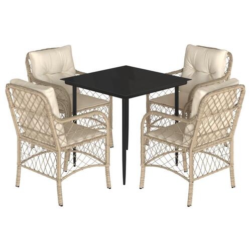 Spisebordssæt til haven 5 dele med hynder polyrattan beige