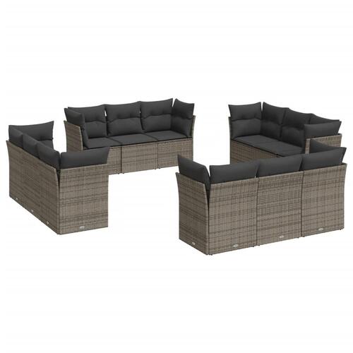 Sofasæt til haven 12 dele med hynder polyrattan grå
