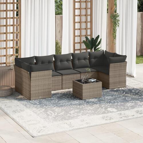 Sofasæt til haven 8 dele med hynder polyrattan grå