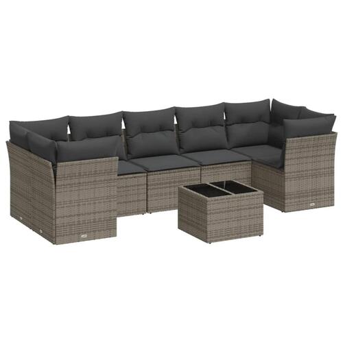 Sofasæt til haven 8 dele med hynder polyrattan grå