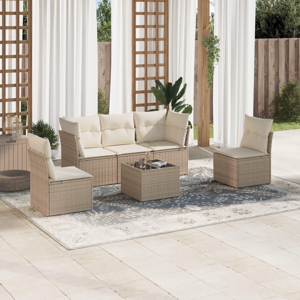 Sofasæt til haven 6 dele med hynder polyrattan beige