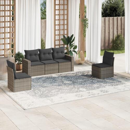Sofasæt 5 dele med hynder polyrattan grå
