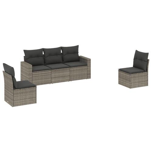 Sofasæt 5 dele med hynder polyrattan grå