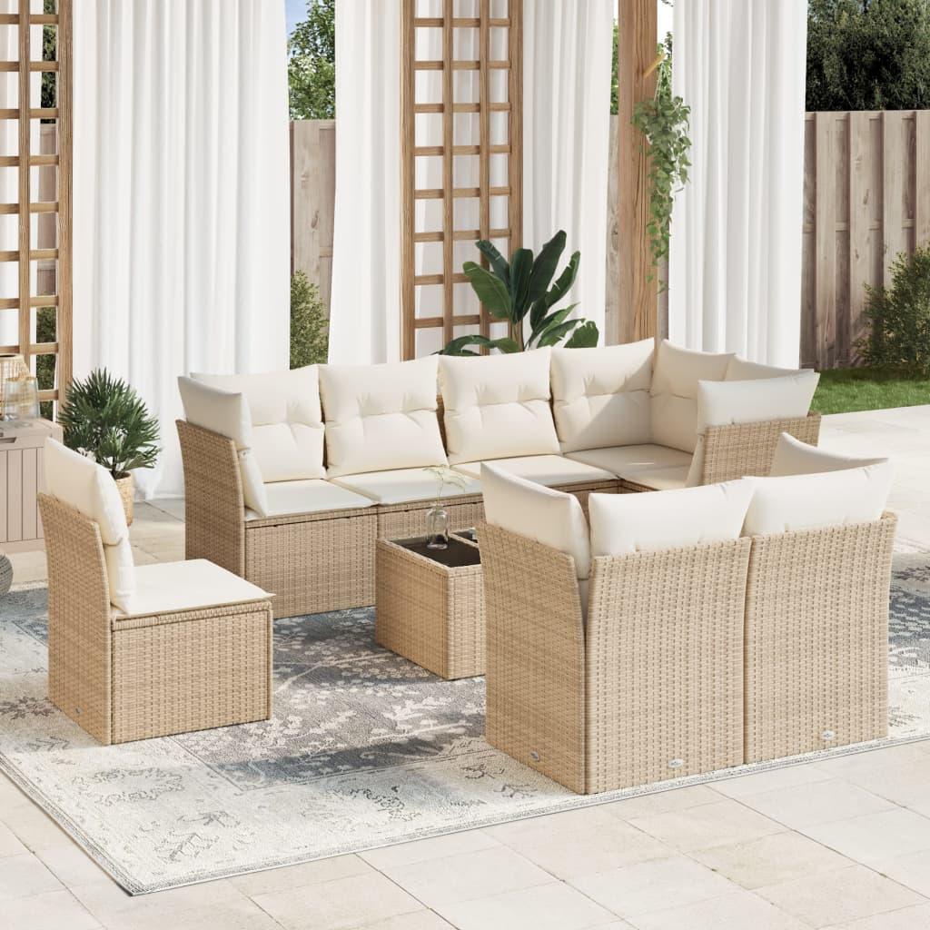 Sofasæt til haven 9 dele med hynder polyrattan beige