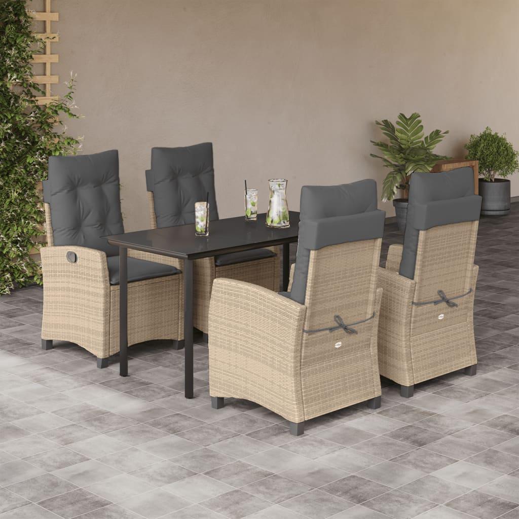 Spisebordssæt til haven 5 dele med hynder polyrattan beige