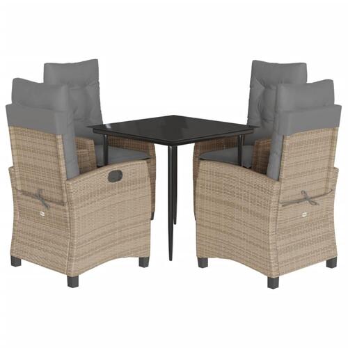Spisebordssæt til haven 5 dele med hynder polyrattan beige