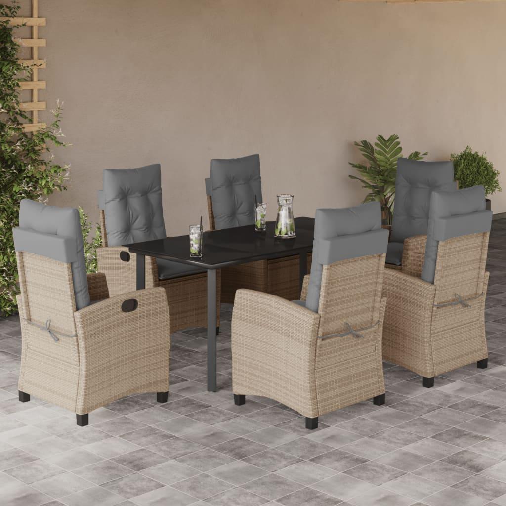 Spisebordssæt til haven 7 dele med hynder polyrattan beige