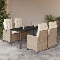 Spisebordssæt til haven 5 dele med hynder polyrattan beige