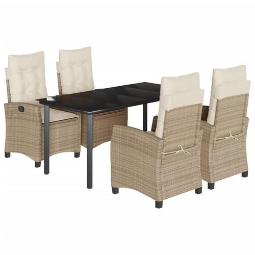 Spisebordssæt til haven 5 dele med hynder polyrattan beige